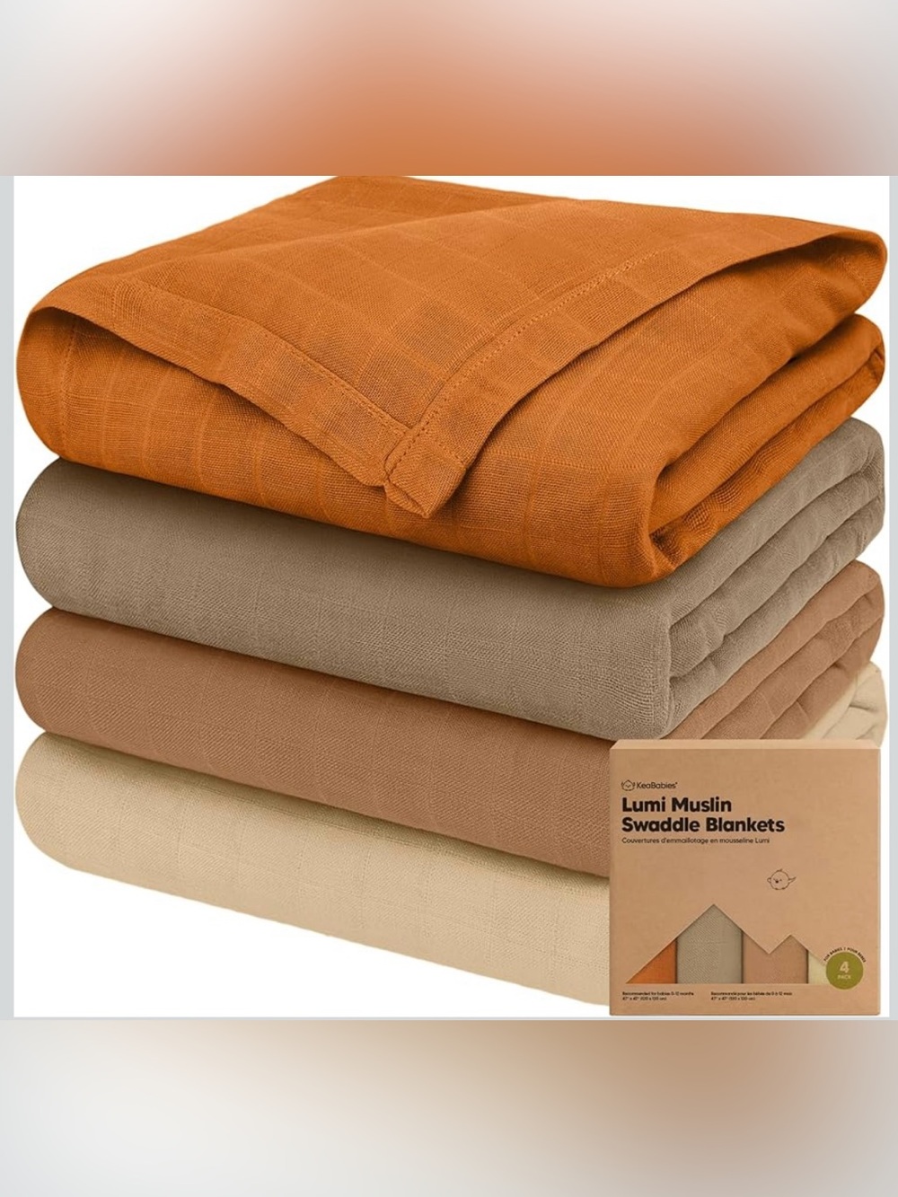 Swaddle Baby Blankets - Set of 4 (Rust, Taupe, Cocoa, Cream)